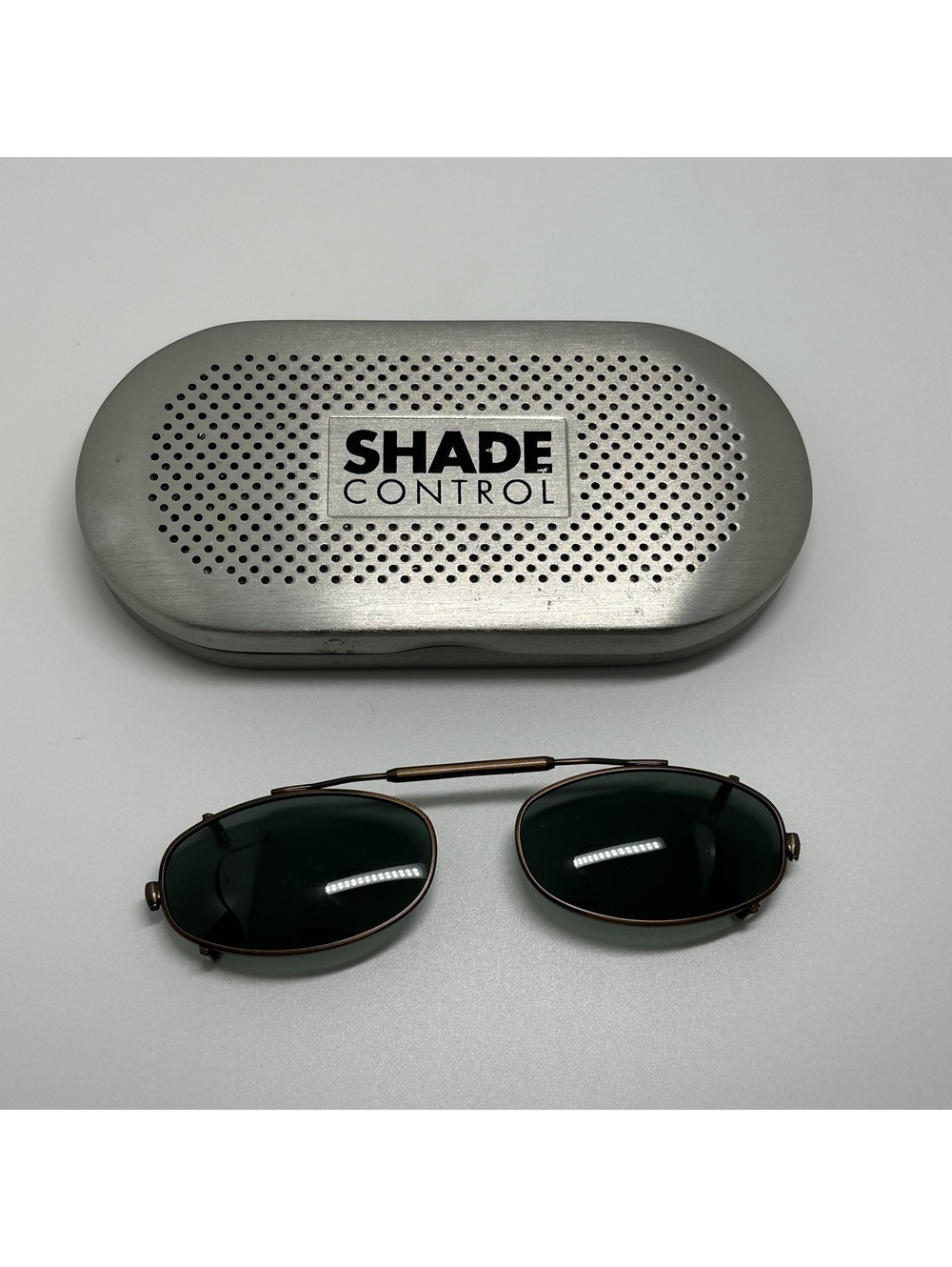Vintage Shade Control Clip-On Sunglasses with Metal Case